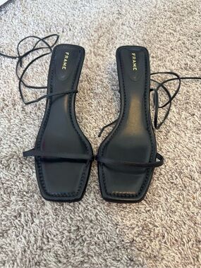 Frame Denim Black Square-Toe Lace-Up Sandals